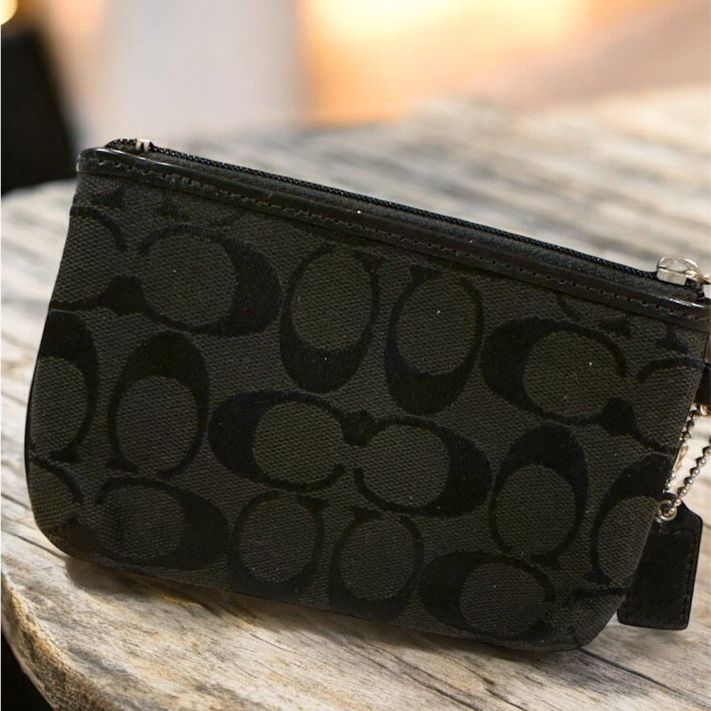 Coach Black signature C logo wristlet
